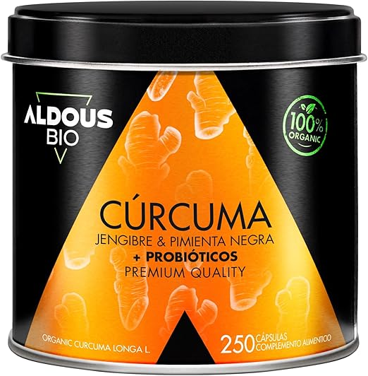 250 Cápsulas PROBIÓTICOS + BIO Cúrcuma con Jengibre y Pimienta Negra - 1460 mg - con Curcumina y Piperina - Antiinflamatorio Natural - Fórmula Avanzada - Certificación Ecológica